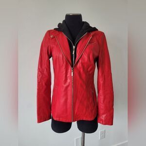 Guess Red Pleather Jacket Biker Moto Vamp Faux Vegan Leather Witchy Halloween XS